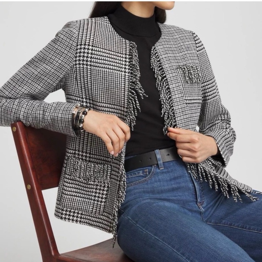 Chico’s Tweed Fringed Wool Blend Jacket 
 size 1